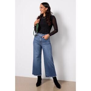 NWT Good American Good Waist Cropped Palazzo Jeans Womens 15 Wide Leg Stretch